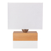 Kwadratowa drewniana lampa biurkowa z białym abażurem