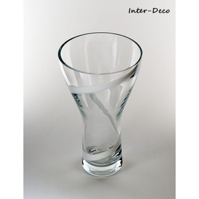 Szklany zdobiony wazon - biała wstęga