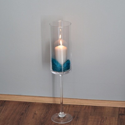 Wysoki szklany kielich wazon świecznik na nodze 65cm